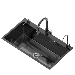 德国黑色水槽大单槽洗菜盆厨房水槽加厚304不锈钢手工洗碗池套装