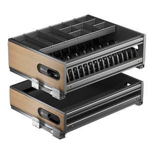 碗碟拉篮厨房橱柜抽屉式双层抽中抽加深抽拉式碗柜太空铝合金碗架