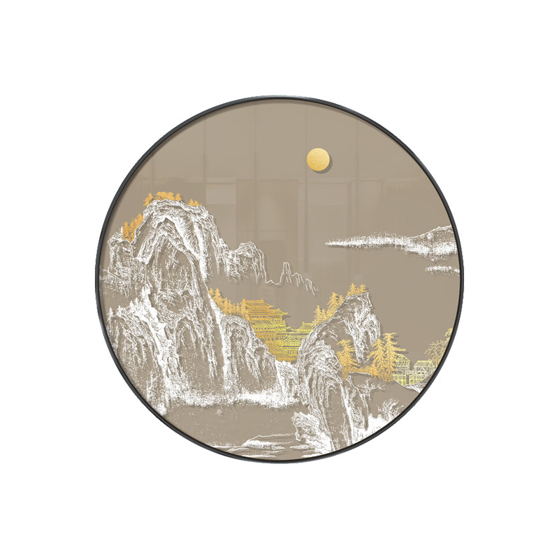 中式圆形山水挂画浮雕画