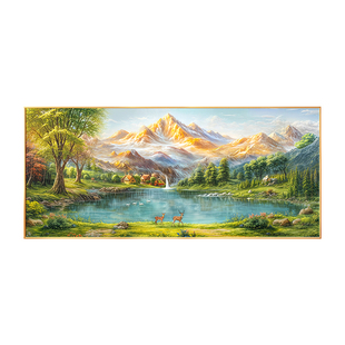 聚宝盆山水画手绘油画客厅挂画沙发背景墙装饰画2026新款西墙壁画