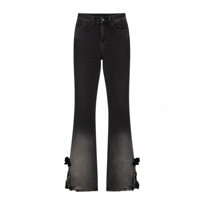 大码胖mm学院风开叉设计喇叭裤女