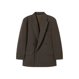 何记港风/超板正！宽松垫肩羊毛呢西装男 秋冬复古双排扣西服外套