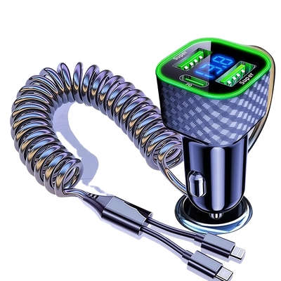 车载充电器线超级快充头手机点烟器转换插头一拖三车充汽车用usb