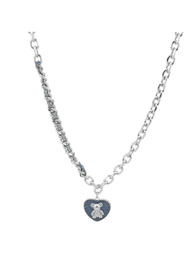 ASYOUWISH 2024新款蓝色牛仔爱心小熊项链轻奢高级感百搭情侣颈链