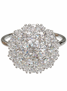 18K金圆形主石繁花群镶戒指可定制轻奢华丽订婚戒女款婚戒纪念日