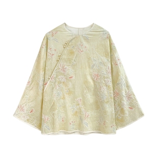 JKJS【日映篱】再生纤维素 斜襟设计 新中式衬衫刺绣外套国风女装