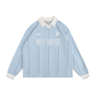 ATRY翻领撞色针织衫男秋冬美式宽松慵懒风POLO条纹毛衣女情侣上衣