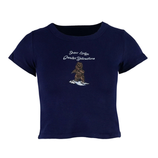 BM上衣短袖女t恤夏2026新款站立熊藏青色内搭打底衫修身高腰短袖