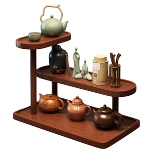 复古茶室桌面博古架摆件实木中式小型茶具收纳架茶叶茶杯置物架