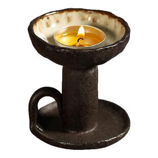 慕砚 手作INS风粗陶蜡烛台日式简约茶道禅意摆件烛灯复古氛围薰灯