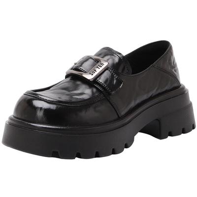 百思图2025秋商场新款英伦厚底乐福鞋一脚蹬小皮鞋女单鞋M3011AM5