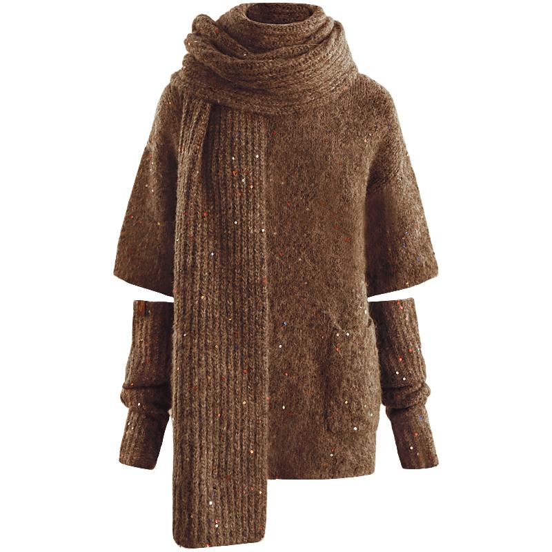 COCOBELLA羊驼混纺亮片毛绒毛衣保暖袖套多穿法针织两件套MZ3089B