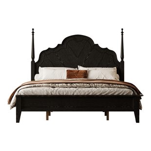 时余尤利娅床法式复古单人床主卧黑色婚床中古风实木床安娜美式床