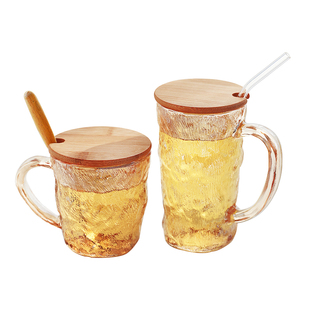 带把冰川纹玻璃杯子水杯家用客厅杯具喝水待客茶杯牛奶杯家庭套装