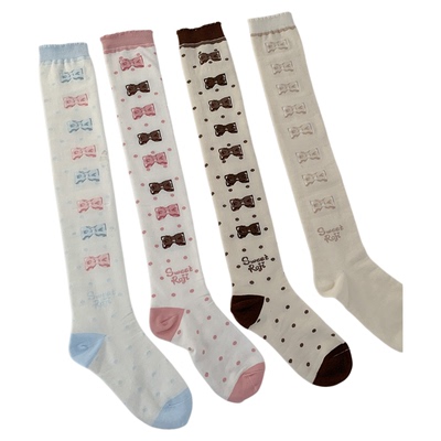 roji原创波点蝴蝶结Lolita过膝袜