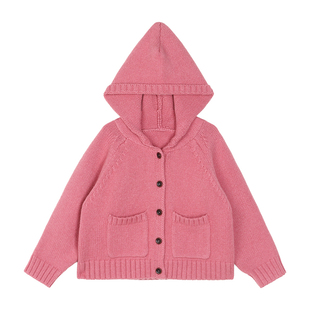 小O宝Okids童装 宝宝连帽针织开衫女大口袋2025冬装女童百搭毛衣