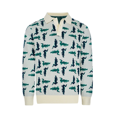 秋冬长袖商务鳄鱼提花polo衫奢华