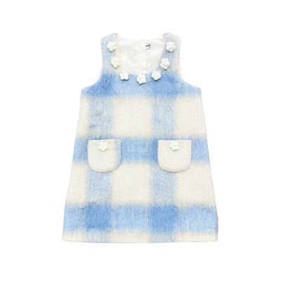 小童木甜美蓝白格女童连衣裙