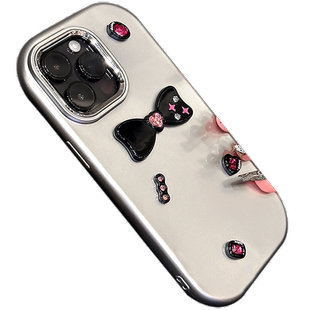 17小众ins纯色立体爱心蝴蝶结18适用苹果14promax手机壳iPhone13新款12pro软胶ip15全包11防摔气质女高级感16