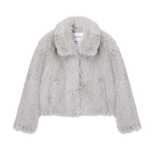 郑丽媛同款loeuvre短款仿皮草外套女冬新品翻领通勤外套SF5WJ401