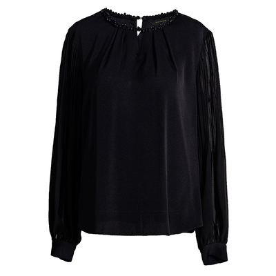 罗衣高级缎面拼接雪纺衬衫