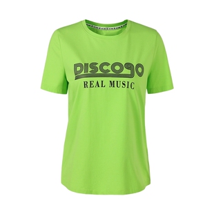 曼德诗套头短袖T恤女夏季新款2026年圆领字母荧光绿上衣休闲百搭