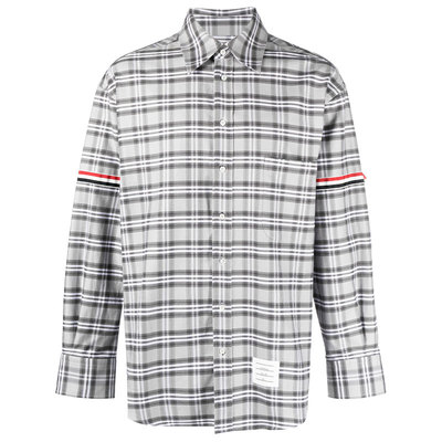 [春夏优惠]THOM BROWNE 男士格纹臂环饰宽松衬衫