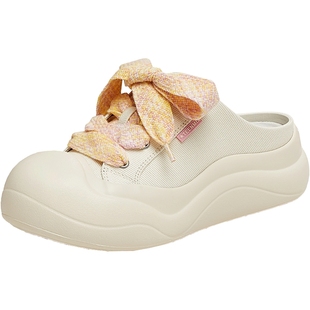 天美意趴趴团子厚底小白鞋包头半拖鞋女凉拖大头鞋板鞋夏季新款