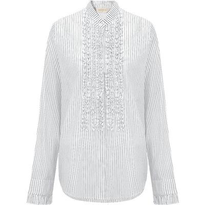 COCOBELLA重工立体木耳边立领条纹衬衫女优雅花苞袖衬衣SR3033