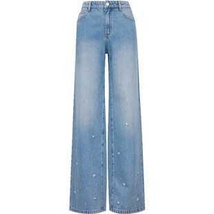 Vero Moda牛仔裤女2026春季新款纯棉水钻亮片钉珠口袋阔腿裤优雅