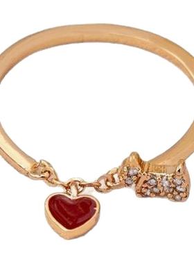 玫瑰金珐琅甜美爱心百搭小狗戒指