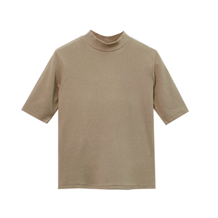 Seawhen海维恩秋季新款慕斯羊绒啤酒领半高领短袖T恤打底衫女2803