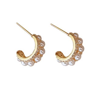 大嫂同款C型珍珠耳环2026年新款时尚气质耳钉女小众设计感耳饰