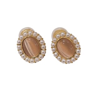 《胭脂海》复古港风气质高级感珍珠粉色猫眼石耳钉耳环蚊香盘耳夹