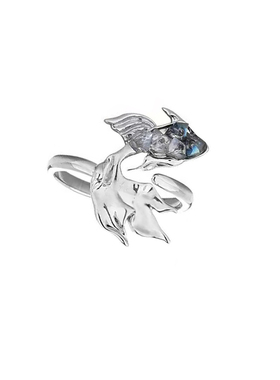 小众设计蓝锆石灵动金鱼戒指