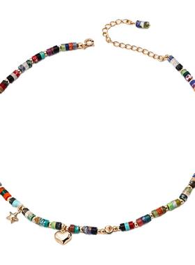 S925银镀金小众设计时尚多巴胺彩石项链女气质个性锁骨链女礼物