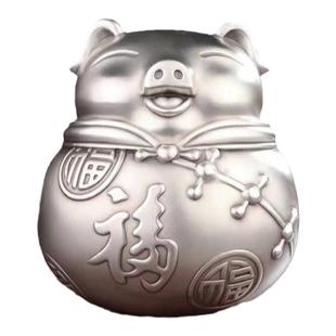 纯银茶叶罐足银999招财猫储茶罐福猪茶桶储钱罐储蓄罐储物盒摆件
