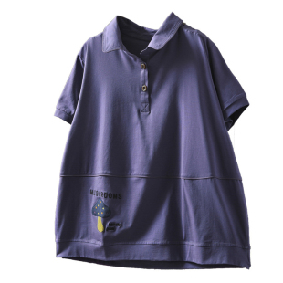 紫色polo衫女t恤短袖2026夏新巨好看蘑菇图案刺绣宽松遮肚子小衫