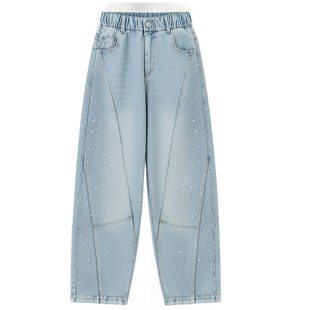女童裤子春秋2026烫钻爆闪弯刀裤儿童中大童亮闪闪超好看牛仔裤潮