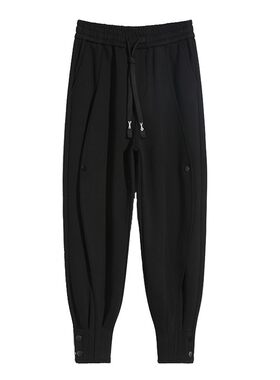 特大码300斤哈伦裤男加绒排扣小脚束脚卫裤秋冬潮牌宽松休闲长裤