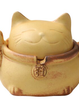 招财猫陶瓷带盖防风烟灰缸