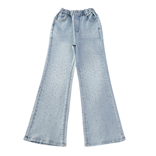 弹力女童满天星烫钻喇叭裤2026新款初中生微喇裤子中大童洋气长裤