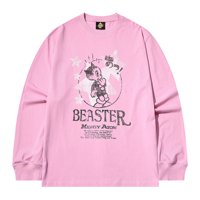 BEASTER水洗做旧印花情侣长袖T恤