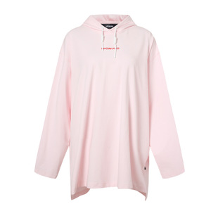 UPON PRO粉色百搭字母印花前短后长宽松连帽卫衣女