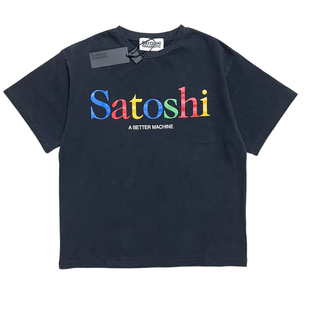 Satoshi Nakamoto 美式水洗做旧字母印花短袖男女同款宽松圆领T恤