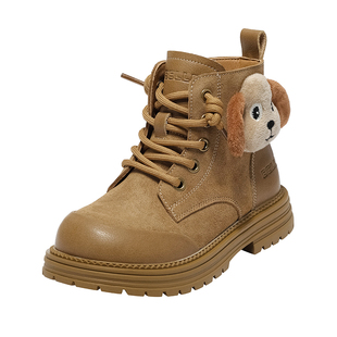 百丽童鞋女童马丁靴2026冬季新款加绒保暖短靴男童工装靴儿童宝宝