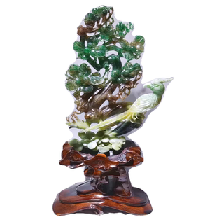 国风精品 英明神武 花开富贵 独山玉石天蓝花鸟摆件工艺品艺术品