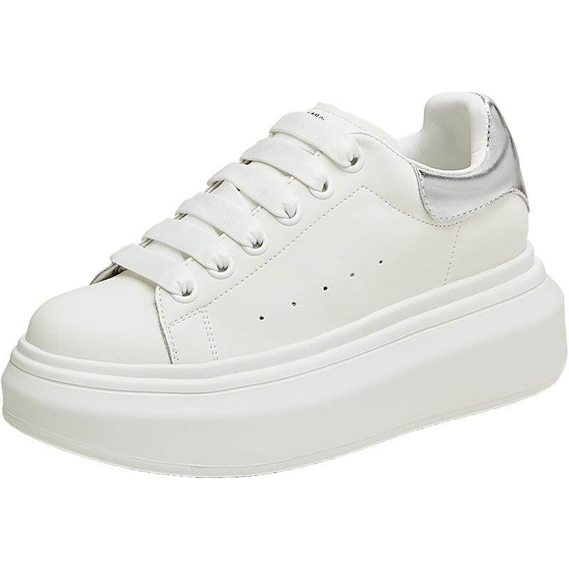 TATA他她女鞋2025新款奶油泡泡厚底鞋子小白鞋透气休闲增高板鞋