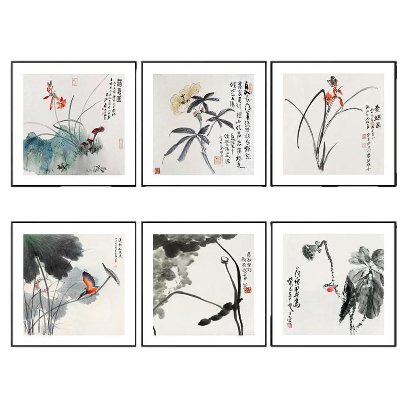 张大千兰花新中式餐厅装饰画茶室挂画客厅墙壁画卧室床头画宾馆画
