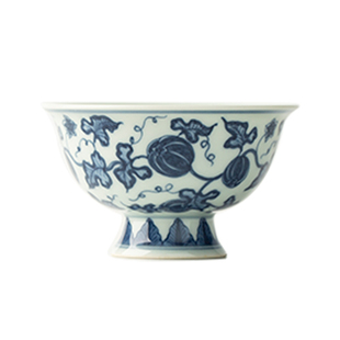 三勤堂青花手绘茶杯高档陶瓷主人杯景德镇瓜瓞连绵高脚品茗杯单个